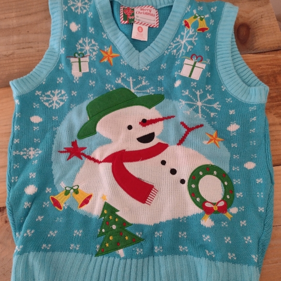 Teal Holiday Snowman Sleeveless Sweater Vest Size S - Picture 2 of 7